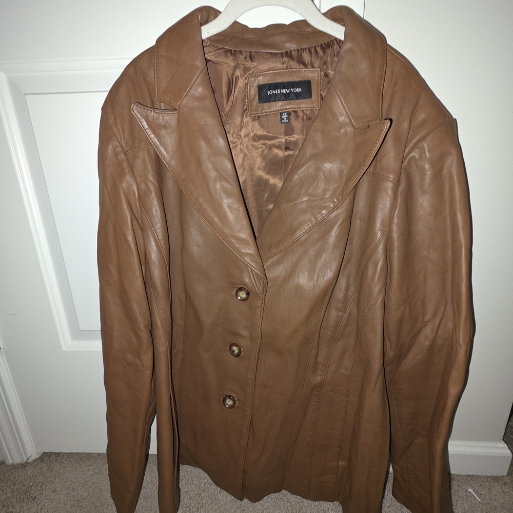 Jones New York Women's Brown Leather Jacket